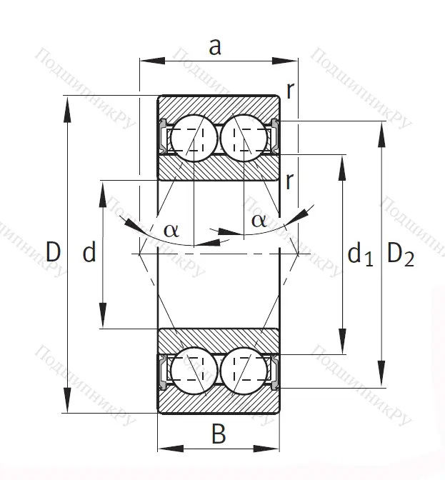 Двухрядный шариковый подшипник 3001 2RS