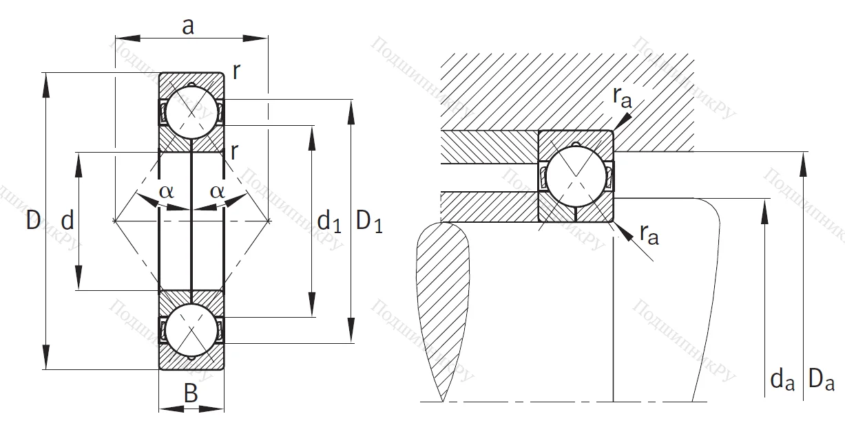 Радиально-упорный шариковый подшипник QJ 213 XL MPA