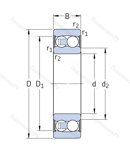 Двухрядный шариковый подшипник 2308 E-2RS 1TN 9