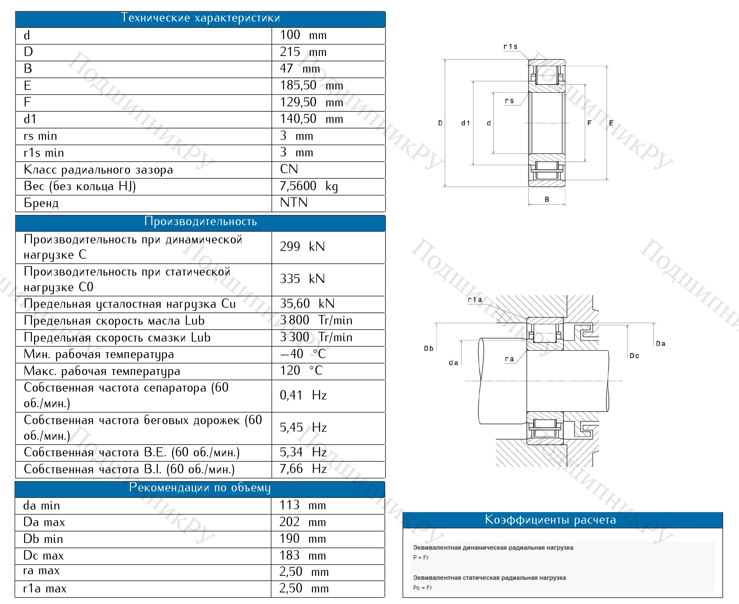 Роликовый цилиндрический подшипник N 320