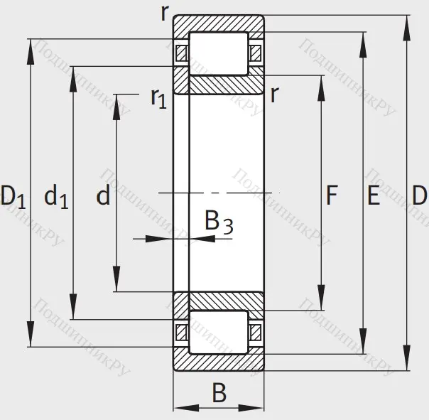 Роликовый цилиндрический подшипник NUP 308 E XL TVP 2