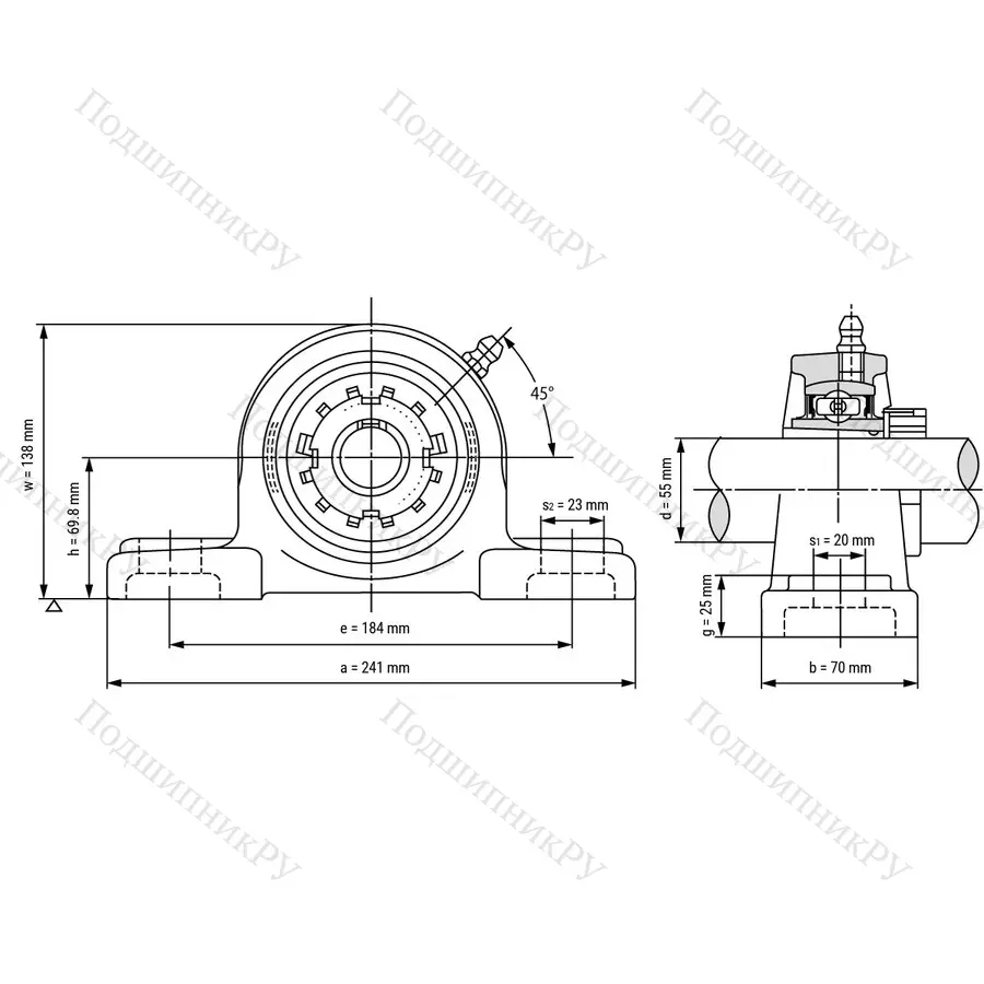 Подшипниковый узел UKP 212 - Вал: 55 мм