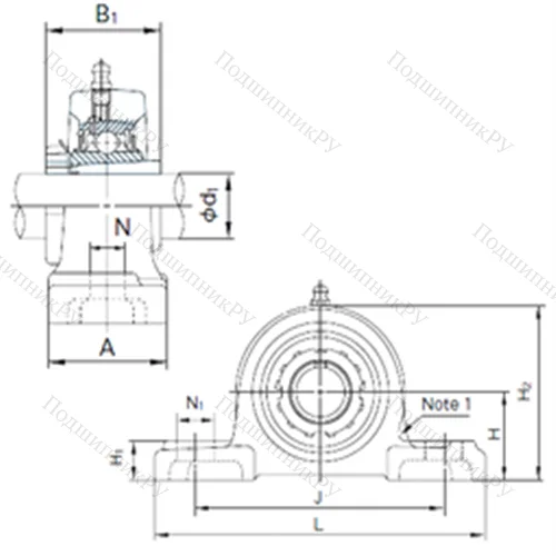 Подшипниковый узел шариковый радиальный UKP 316+H 2316