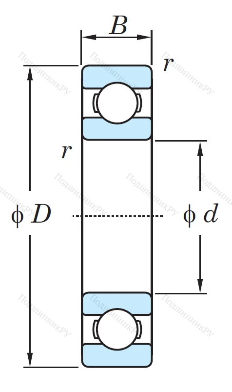 Однорядный шариковый подшипник 6822