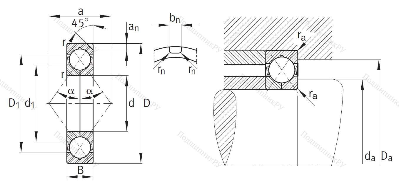 Радиально-упорный шариковый подшипник QJ 218 N 2MPA