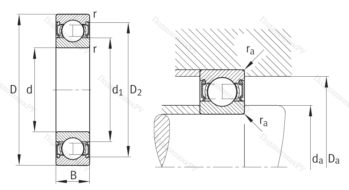 Однорядный шариковый подшипник 6316 2RSR