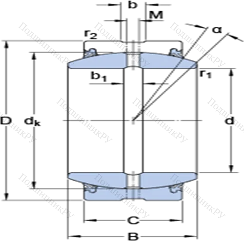 Радиальные сферические подшипники скольжения с контактными поверхностями сталь/сталь, требующие техобслуживания GEZ 312 ES-2RS