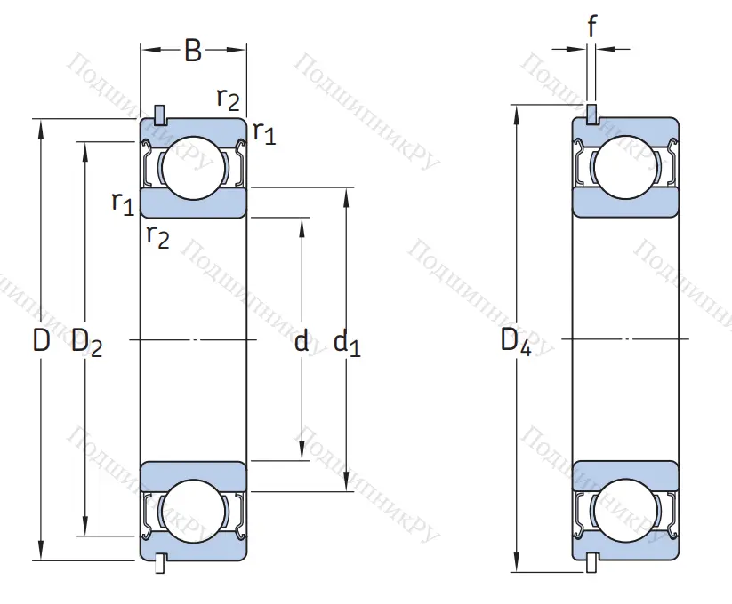 Однорядный шариковый подшипник 6302 DDU NR