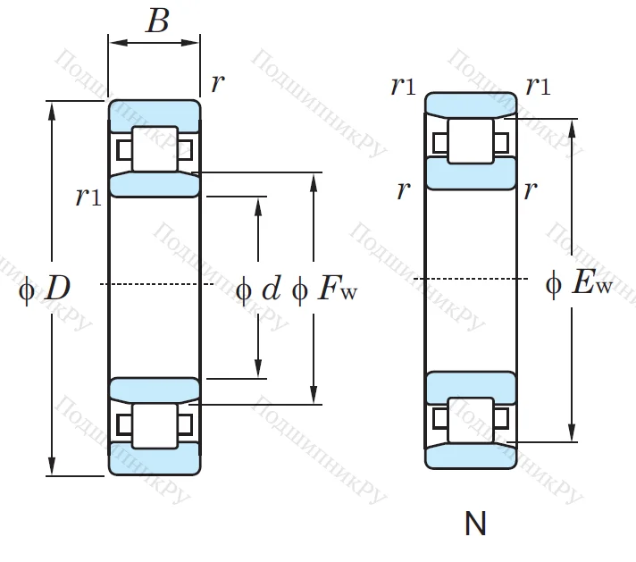 Роликовый цилиндрический подшипник N 206