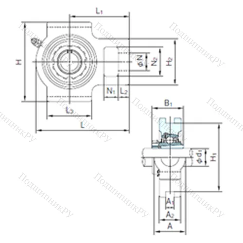 Подшипниковый узел шариковый радиальный UKT 307+H 2307