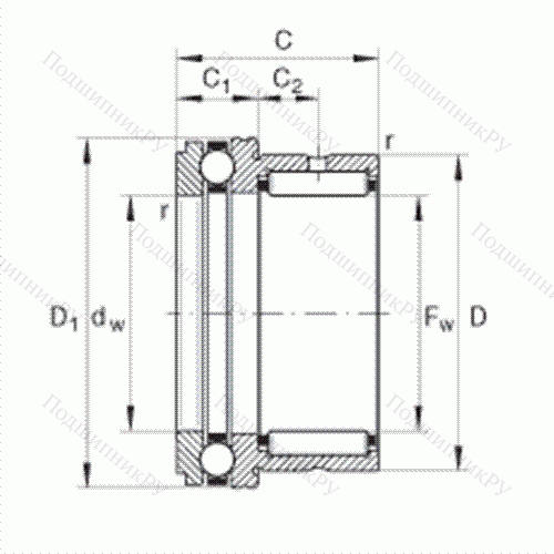 Шарикоподшипник упорный комбинированный с игольчатыми роликами NKX 60