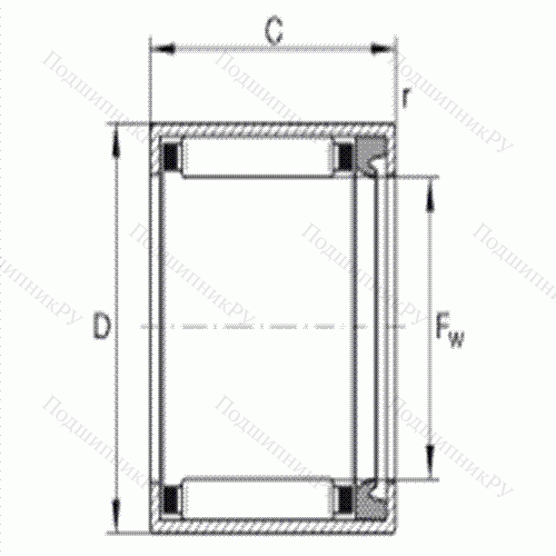 Подшипник роликовый игольчатый с одним наружным штампованным кольцом HK 1614-RS